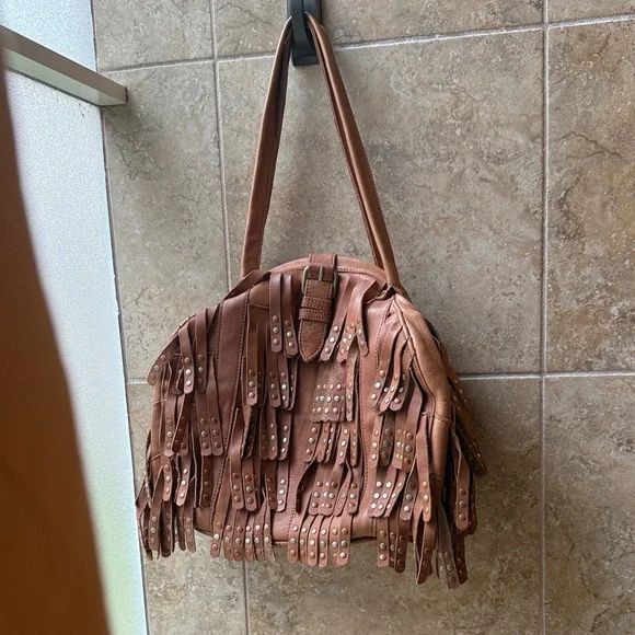Lucky Penny Anthropologie Sunlit Fringe Soft Leather & Studs Hobo Bag Festival - Picture 8 of 16